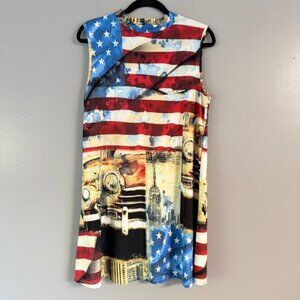 OCEAN BLUE BY BASIX OF AMERICA KNEE LENGTH AMERICA DRESS VINTAGE VIBES XL